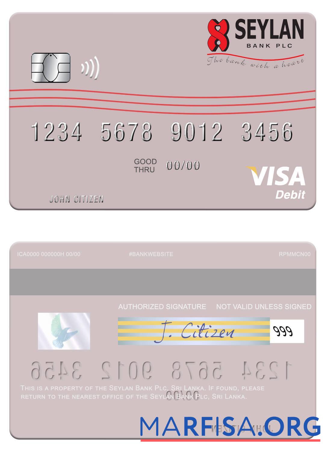 Blank Sri Lanka Seylan Bank Plc visa debit card real example
